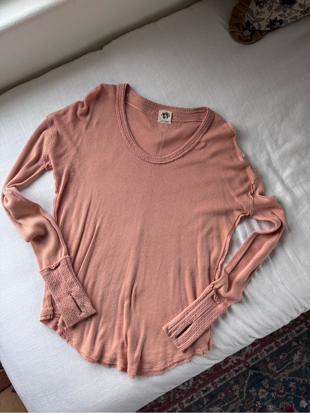 We The Free Long Sleeve Scoop Neck Top in Dusty Peach